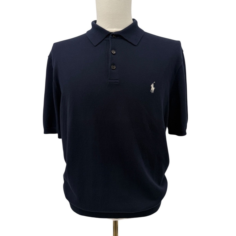 Polo Ralph Lauren Sweater Knit Polo Shirt Mens XL Navy Banded Hem Cotton NWT